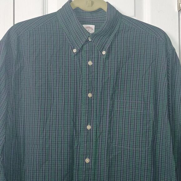 Brooks Brothers Original Polo Shirt green blue plaid long sleeve button down Sz - Picture 3 of 8